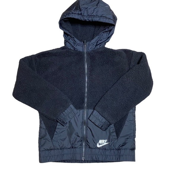 Nike Sportswear Hooded Sherpa Jacket - Black - Girl's Size Large - Picture 3 of 9